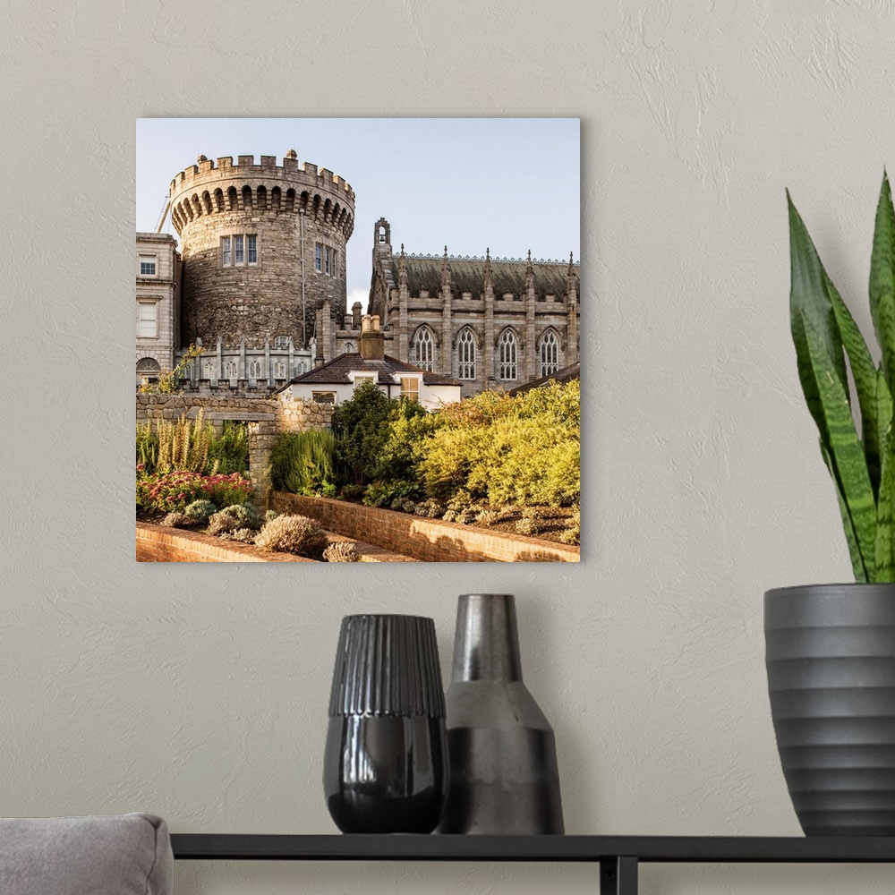 A modern room featuring Square photograph of the Dublin Castle off of Dame Street in Dublin, Ireland, UK