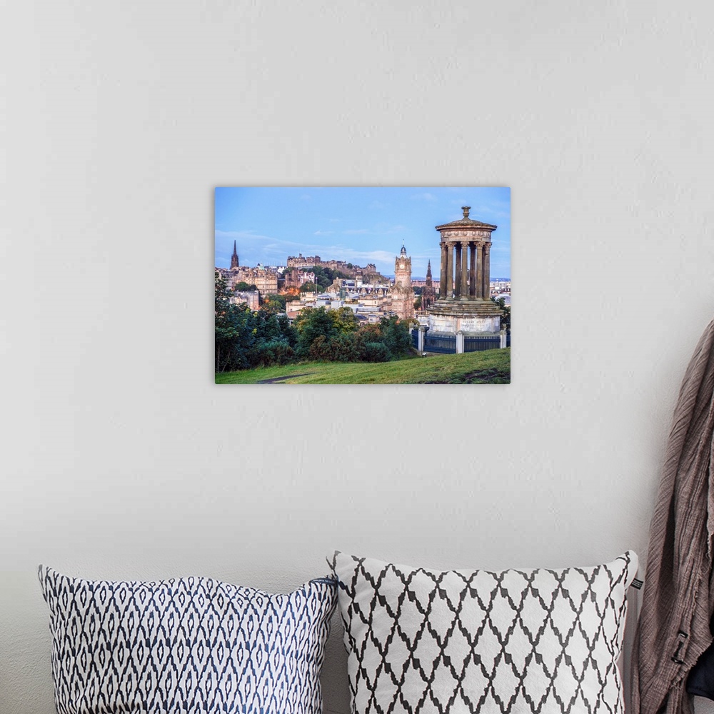 A bohemian room featuring View of Edinburgh and Dugald Stewart Monument on top of Calton Hill in Scotland. The Dugald Stewa...