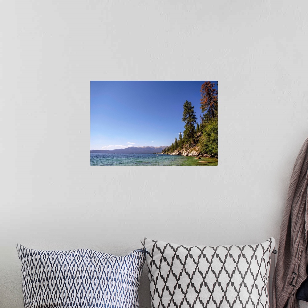 A bohemian room featuring View of a the east shoreline of Lake Tahoe in California and Nevada.