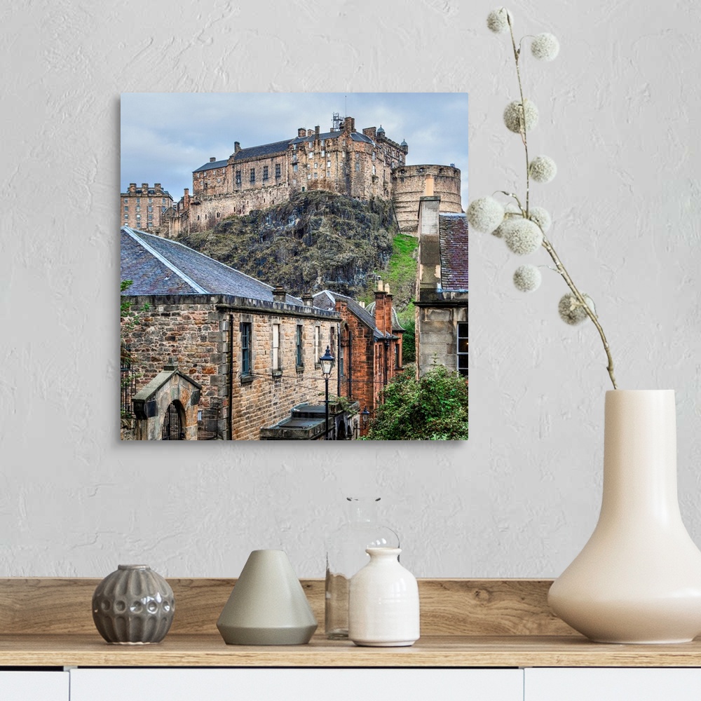 A farmhouse room featuring Square photograph of the Edinburgh Castle with old stone buildings in the foreground, Edinburgh, ...