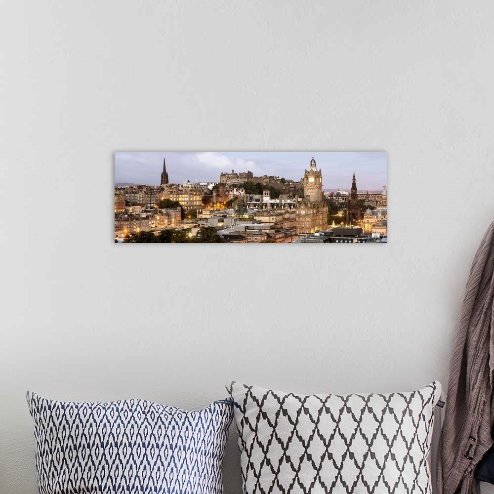 A bohemian room featuring Photograph of the view of Edinburgh city centre from Calton Hill in Edinburgh, Scotland, UK at su...