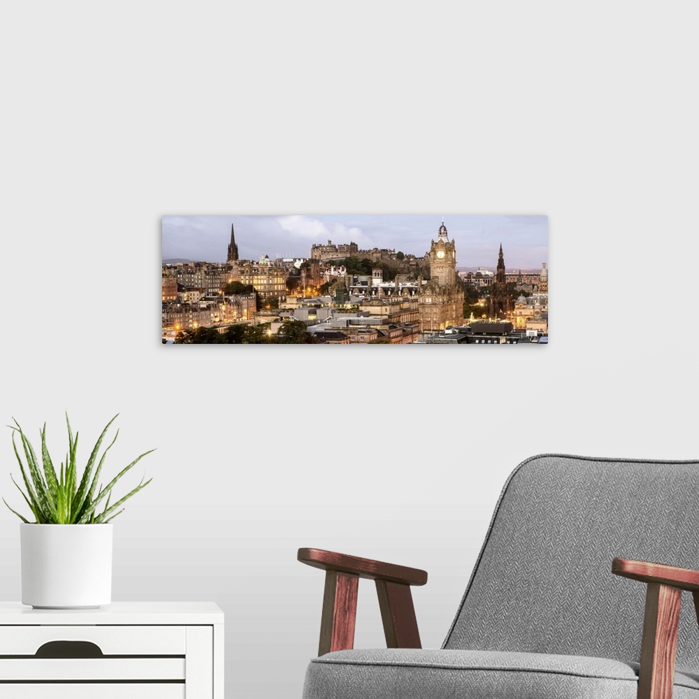 A modern room featuring Photograph of the view of Edinburgh city centre from Calton Hill in Edinburgh, Scotland, UK at su...