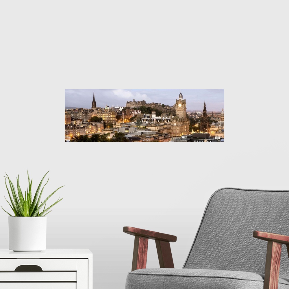 A modern room featuring Photograph of the view of Edinburgh city centre from Calton Hill in Edinburgh, Scotland, UK at su...