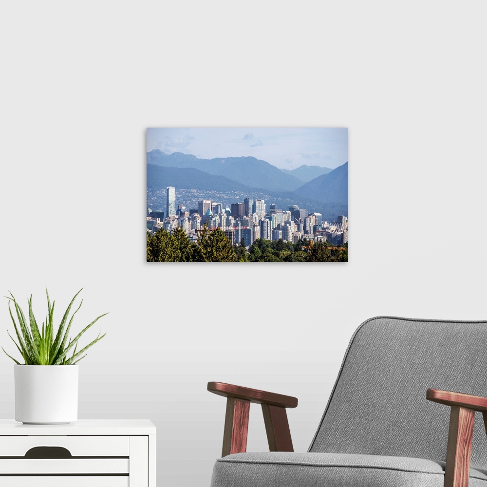 A modern room featuring Elevated view of downtown Vancouver in British Columbia, Canada.
