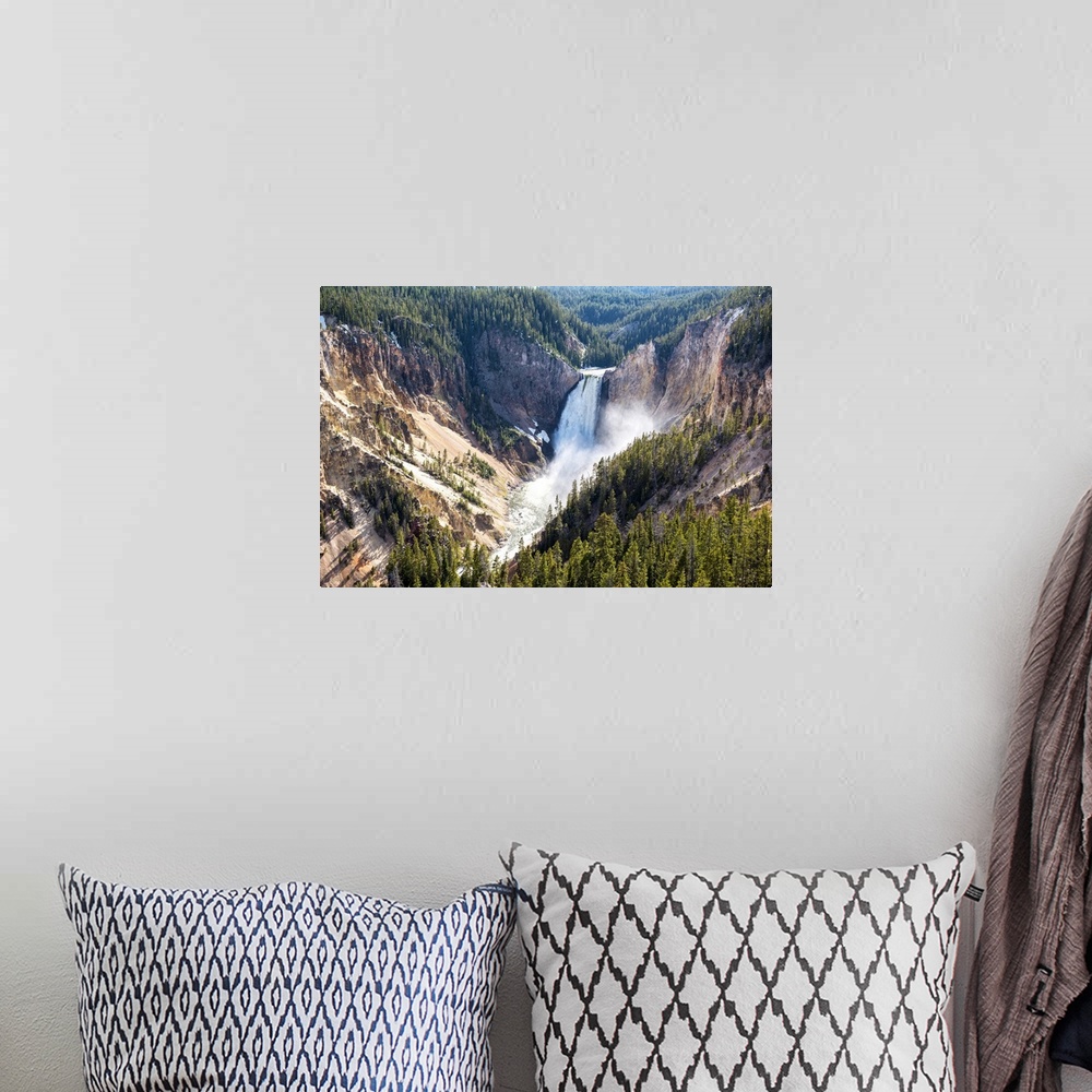 A bohemian room featuring Lower Yellowstone falls is one of two major waterfalls on the Yellowstone River.