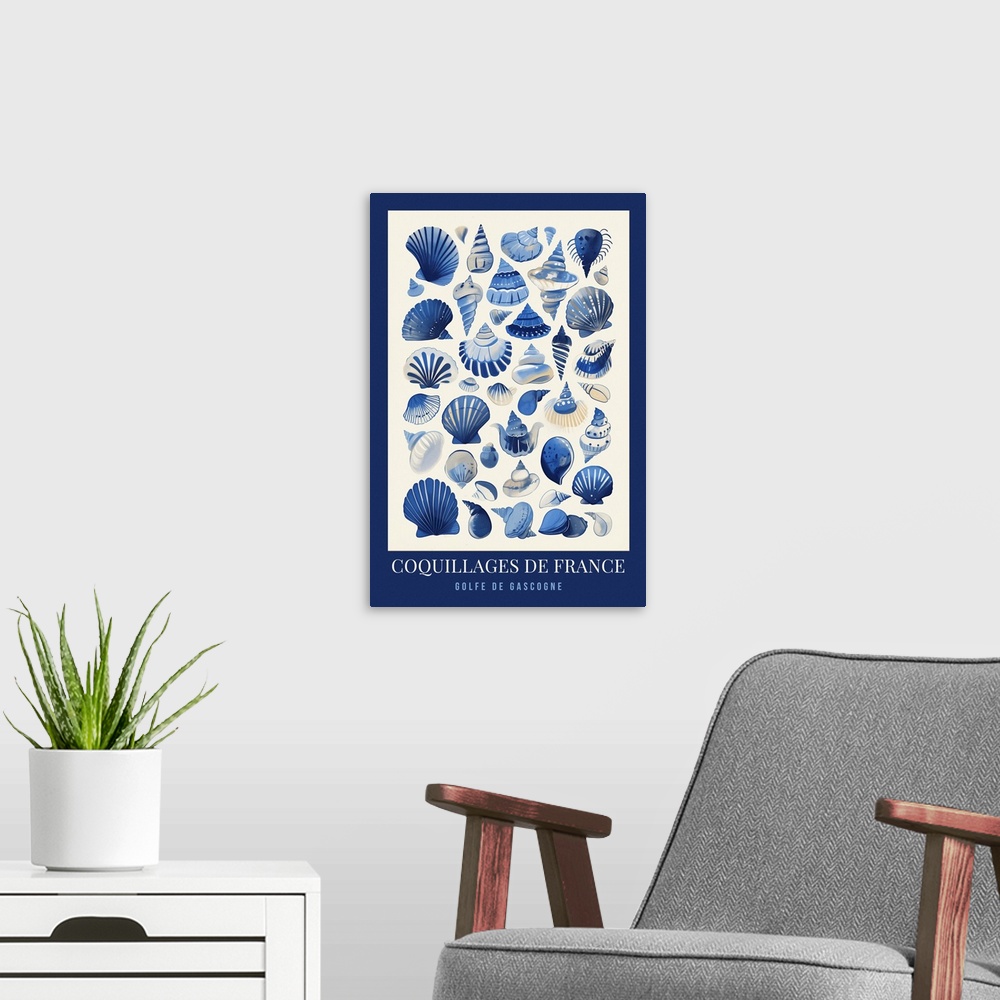 A modern room featuring Exhibition Poster - French Sea Shells Dark