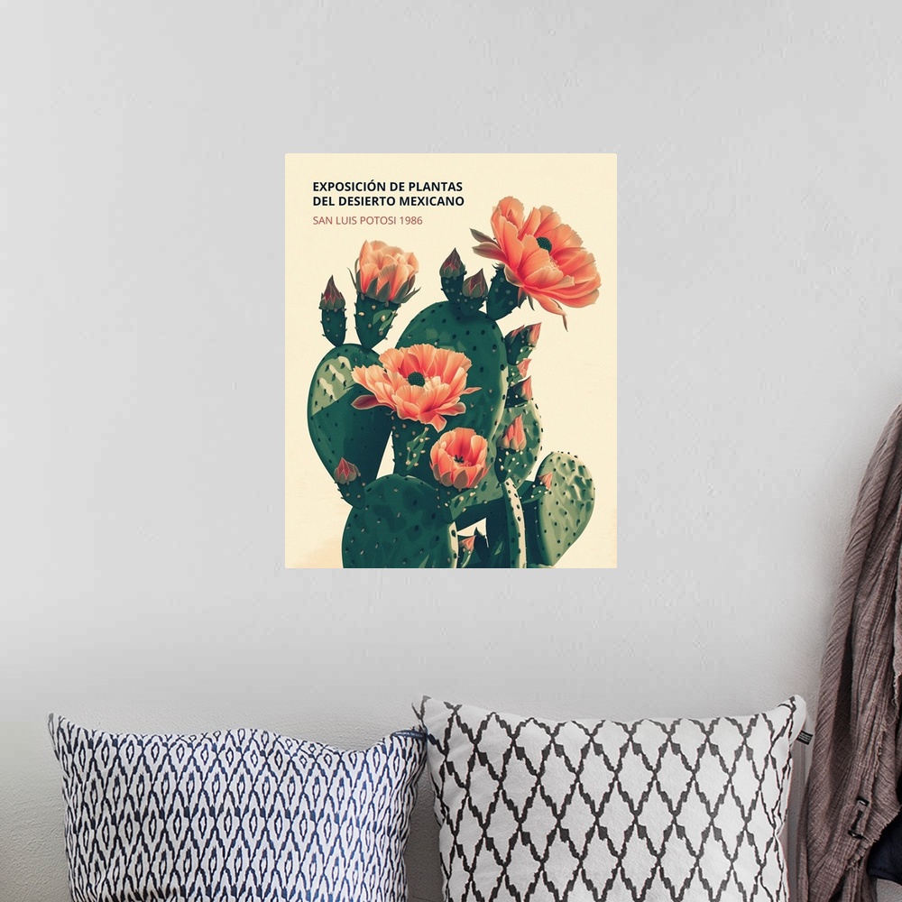 A bohemian room featuring Exhibition Poster - Mexican Desert Plants