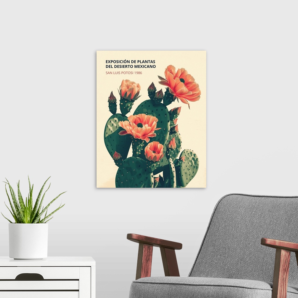 A modern room featuring Exhibition Poster - Mexican Desert Plants