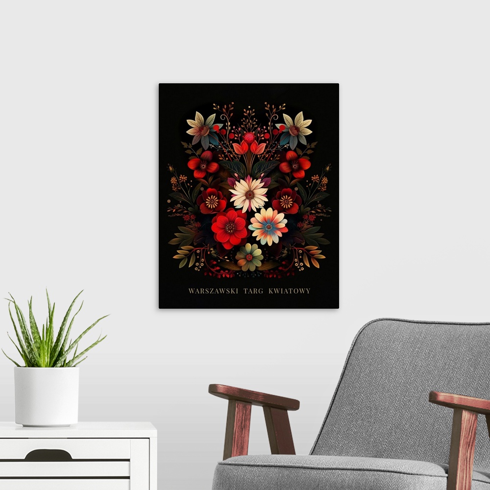 A modern room featuring Exhibition Poster - Warsaw Flower Market