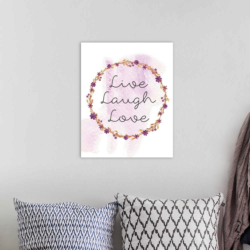 A bohemian room featuring Family Quotes - Live Laugh Love Floral