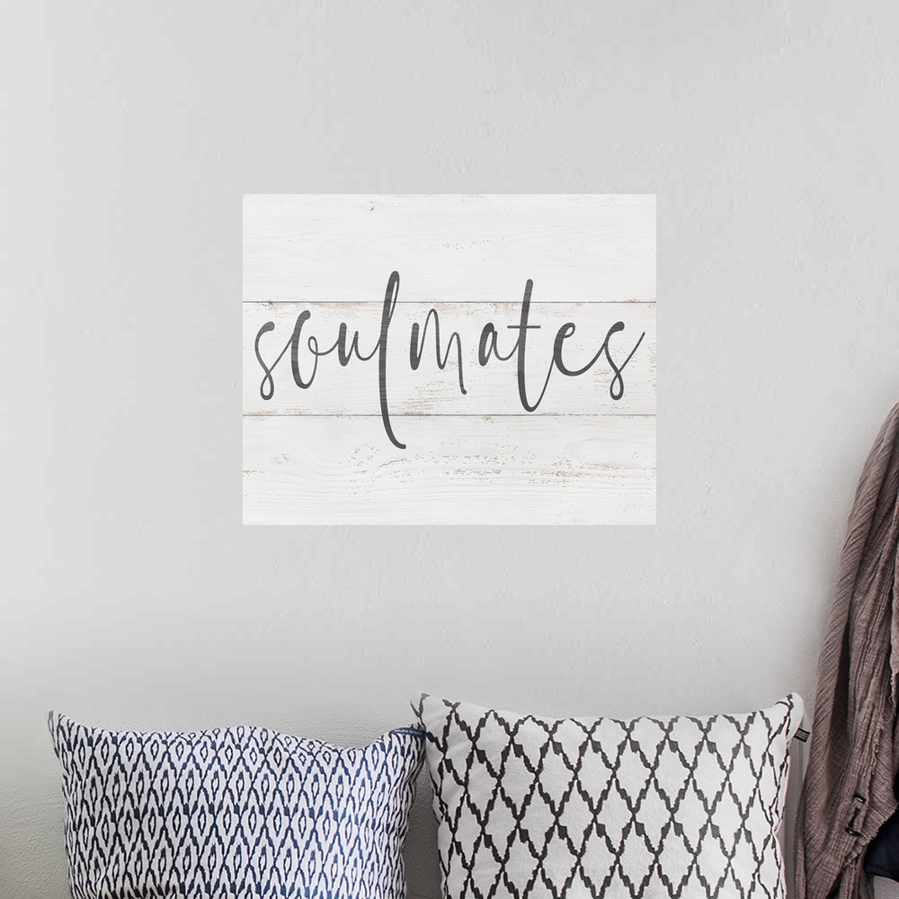 A bohemian room featuring A simple, single word sentiment in grey on a rustic board background, perfect for a country or fa...