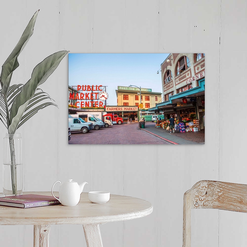 A farmhouse room featuring Streetview of the farmers market in downtown Seattle, Washington.