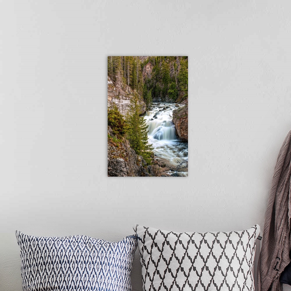 A bohemian room featuring Tranquil waterfall in Yellowstone National Park.