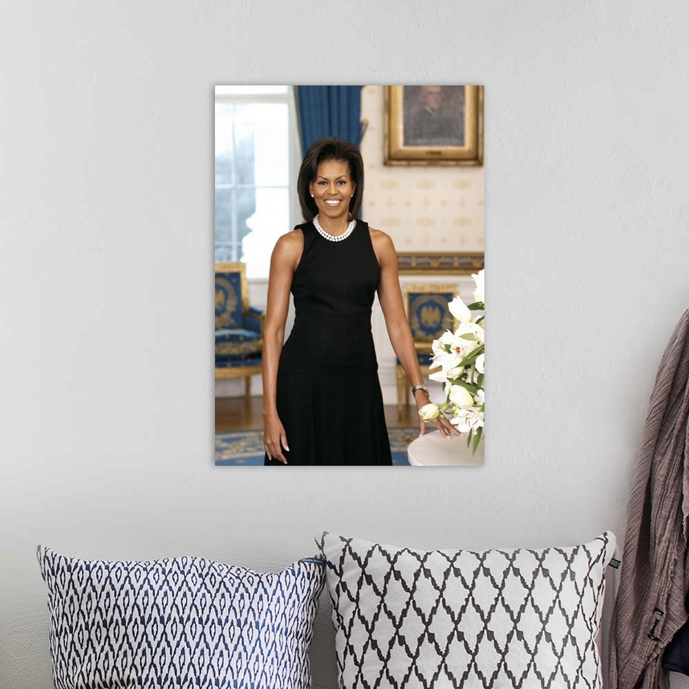 A bohemian room featuring First Lady Michelle Obama, official portrait. Library of Congress, Prints and Photographs Division.