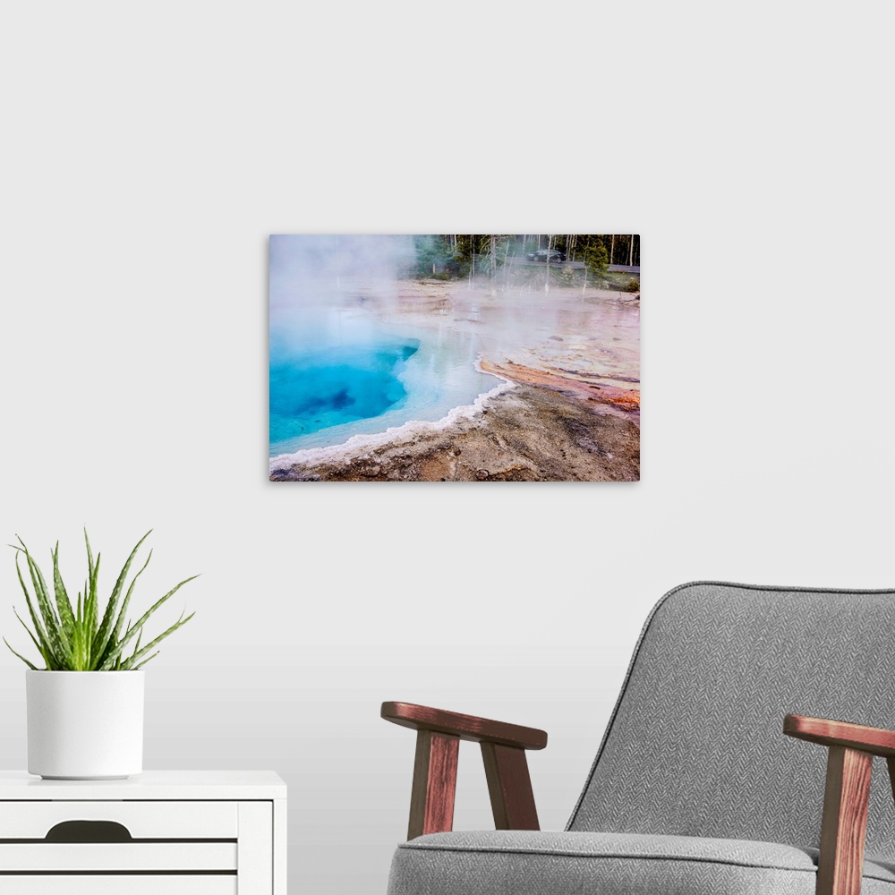 A modern room featuring View of a mud pot located in Lower Geyser Basin in Yellowstone National Park. This mud pot is nam...