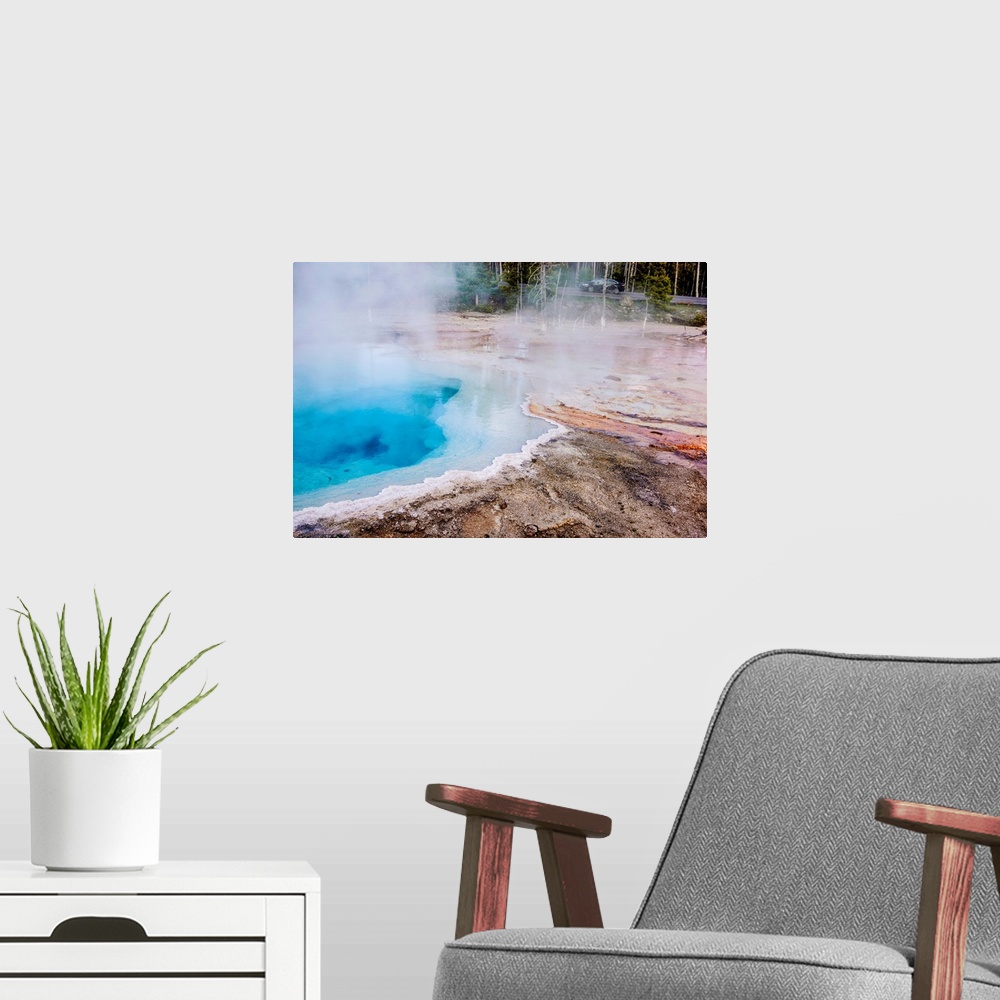 A modern room featuring View of a mud pot located in Lower Geyser Basin in Yellowstone National Park. This mud pot is nam...