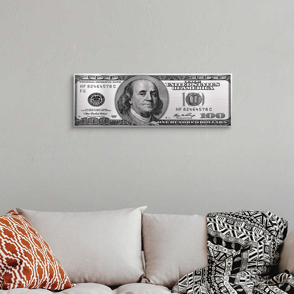 A bohemian room featuring The one hundred dollar bill in platinum.