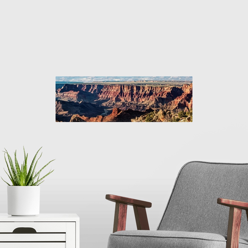 A modern room featuring Panoramic photograph of Grand Canyon National Park.