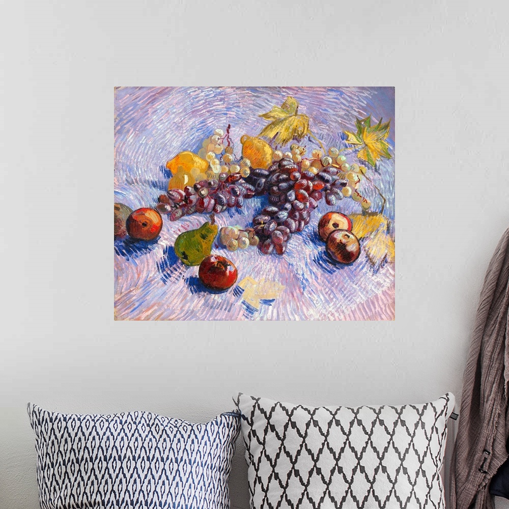 A bohemian room featuring This is one of a group of related canvases featuring seasonal fruit that Vincent van Gogh painted...