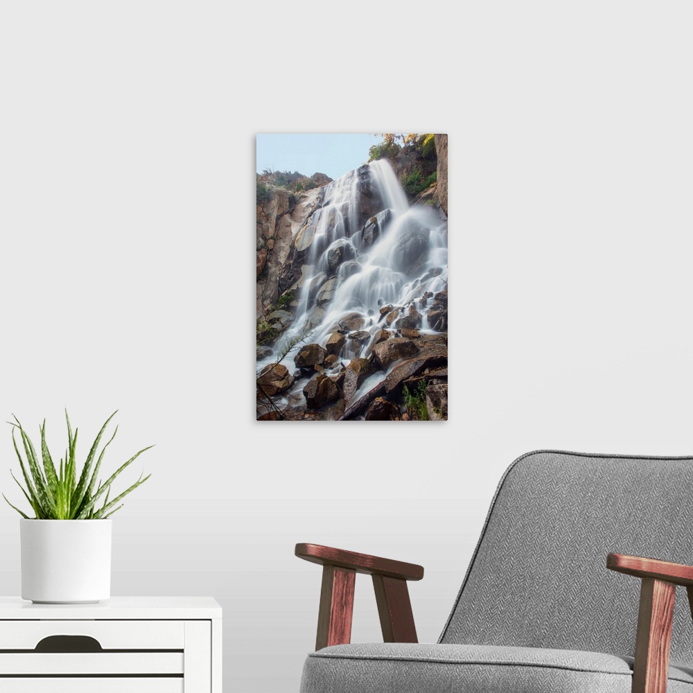 A modern room featuring View of Grizzly waterfall in Sequoia National Park, California.