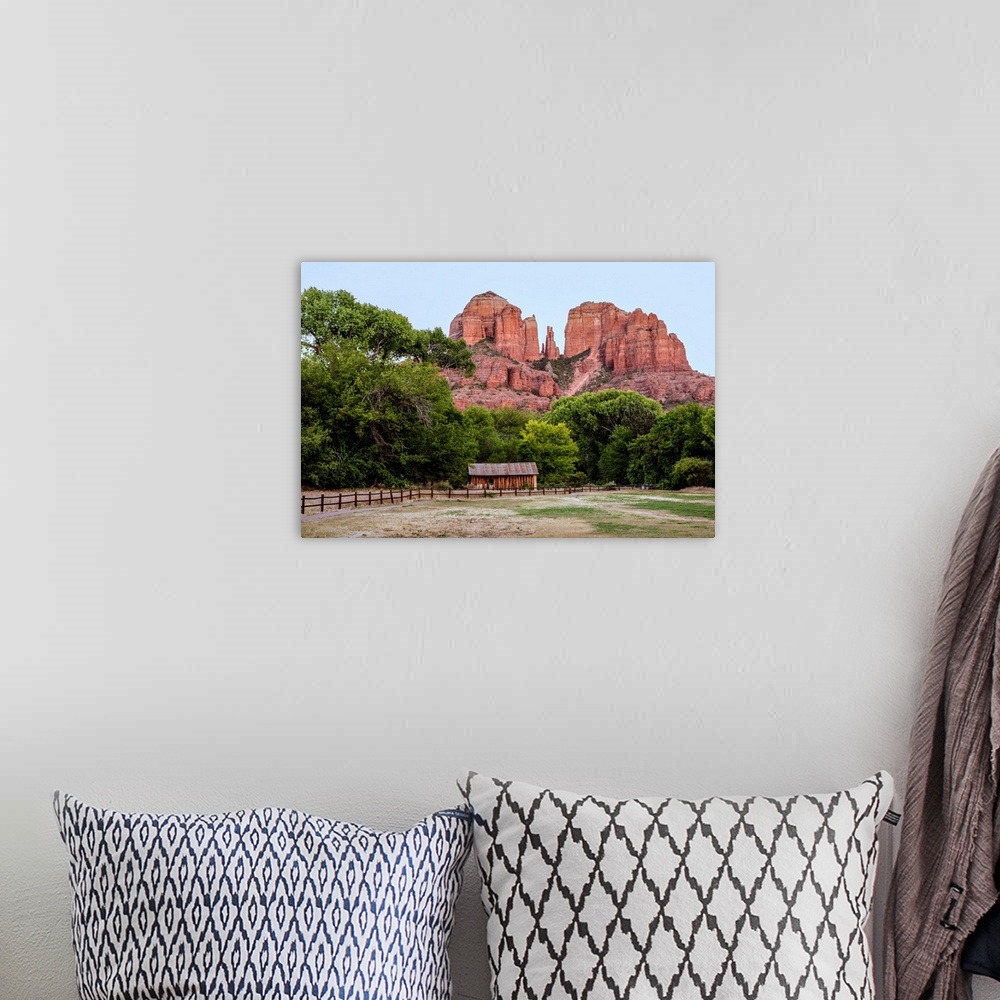 A bohemian room featuring Ground view of Cathedral Rock in Sedona, Arizona.
