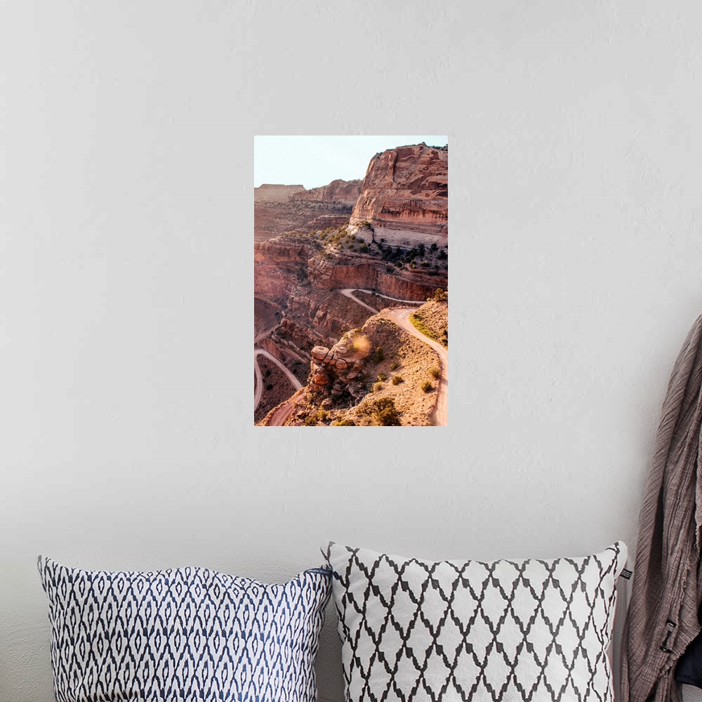 A bohemian room featuring Hairpin turns on Shafer Trail, a dangerous sheer road on the cliffs in Canyonlands National Park,...
