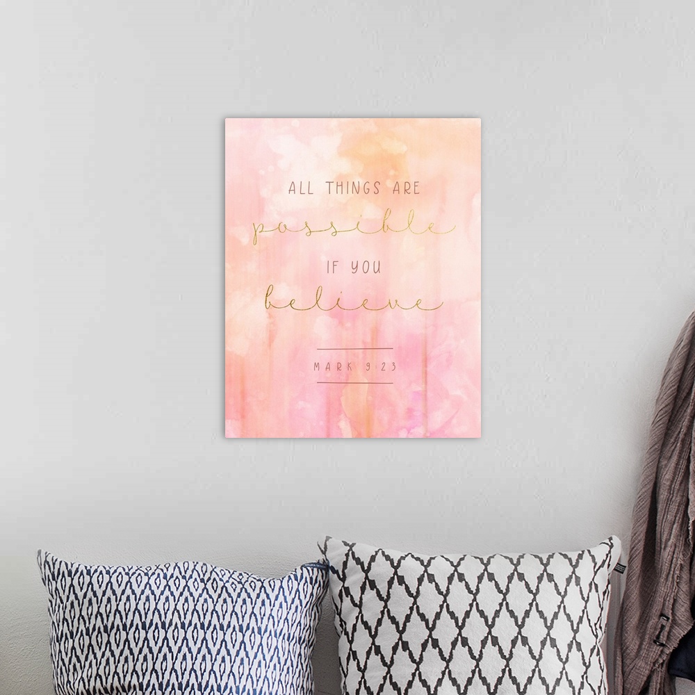 A bohemian room featuring Handlettered Bible Verse - Mark 9:23