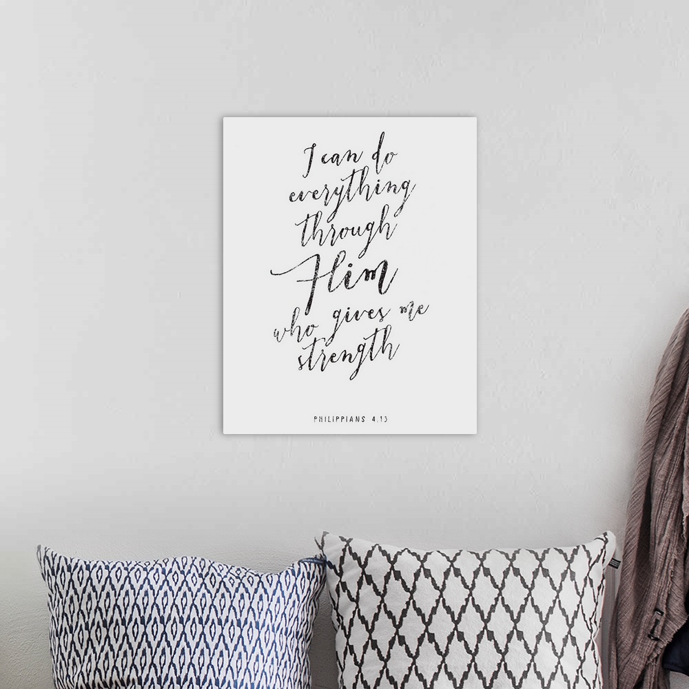 A bohemian room featuring Handlettered Bible Verse - Philippians 4:13