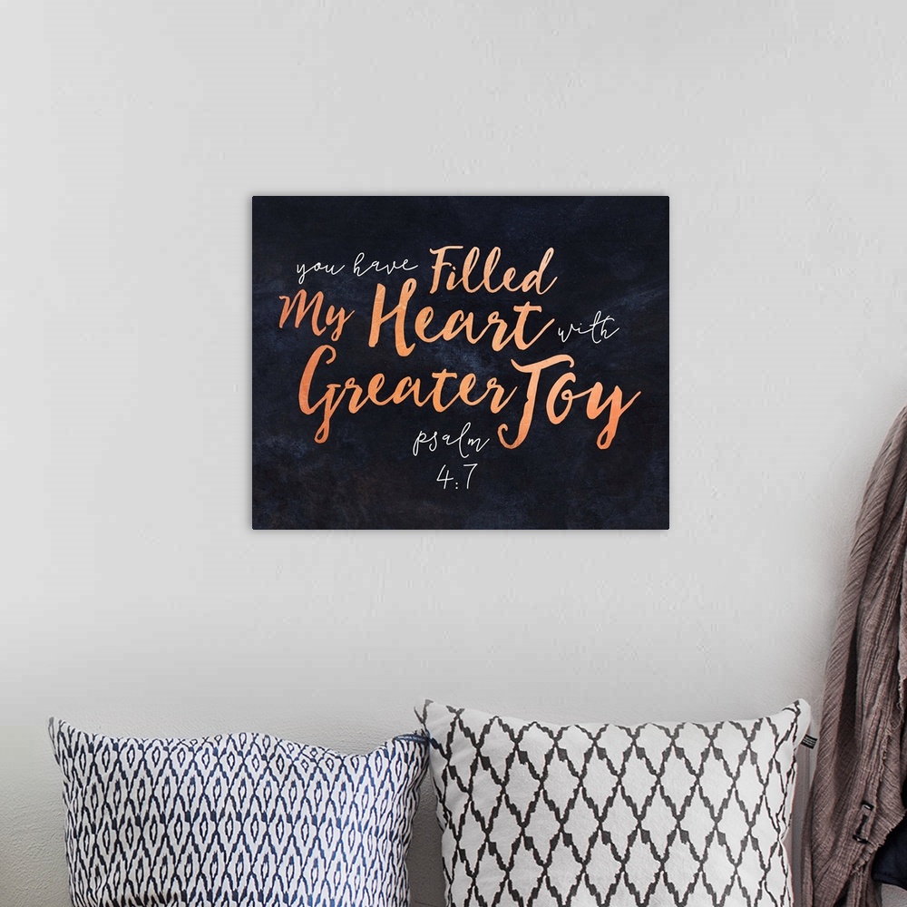 A bohemian room featuring Handlettered Bible Verse - Psalm 4:7