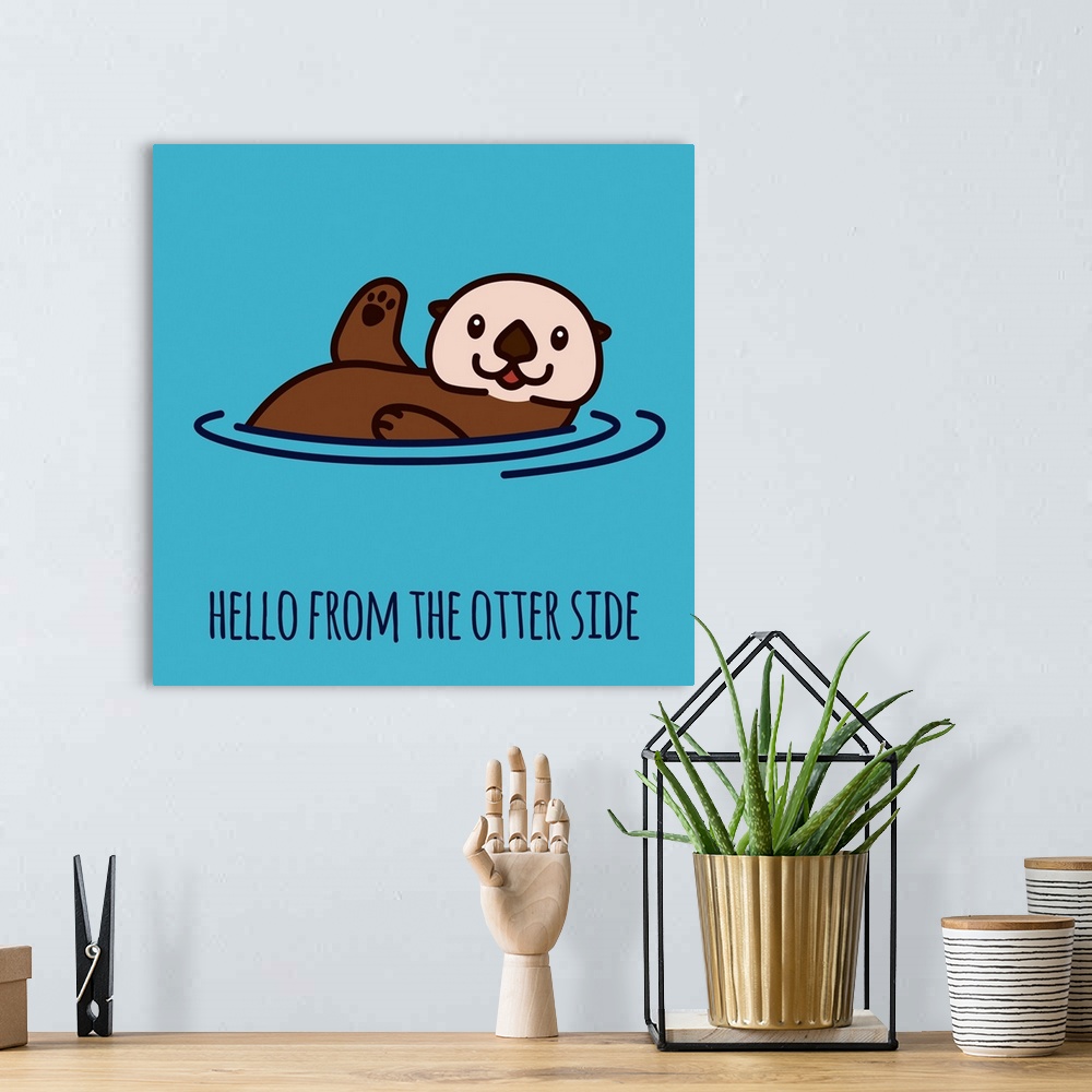 A bohemian room featuring A sea otter waving hello from the water.