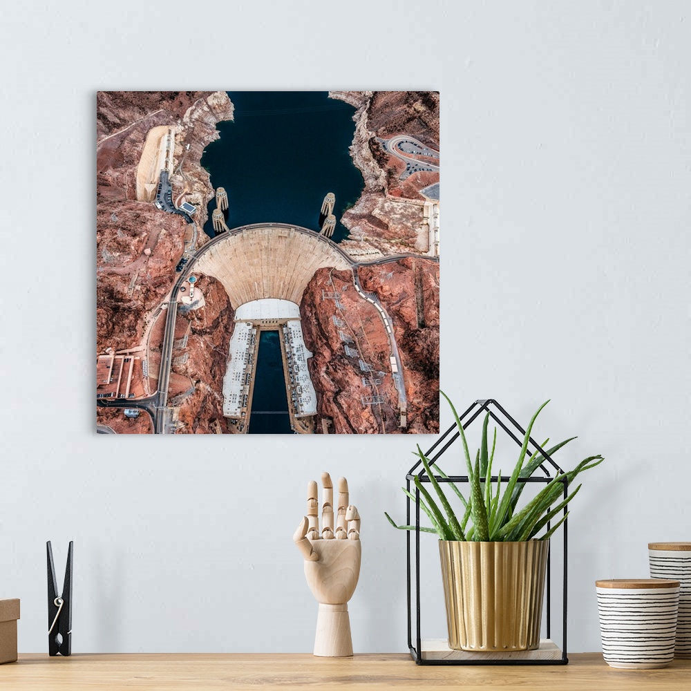 A bohemian room featuring Aerial view of the Hoover Dam holding back the waters of Lake Mead, Arizona.