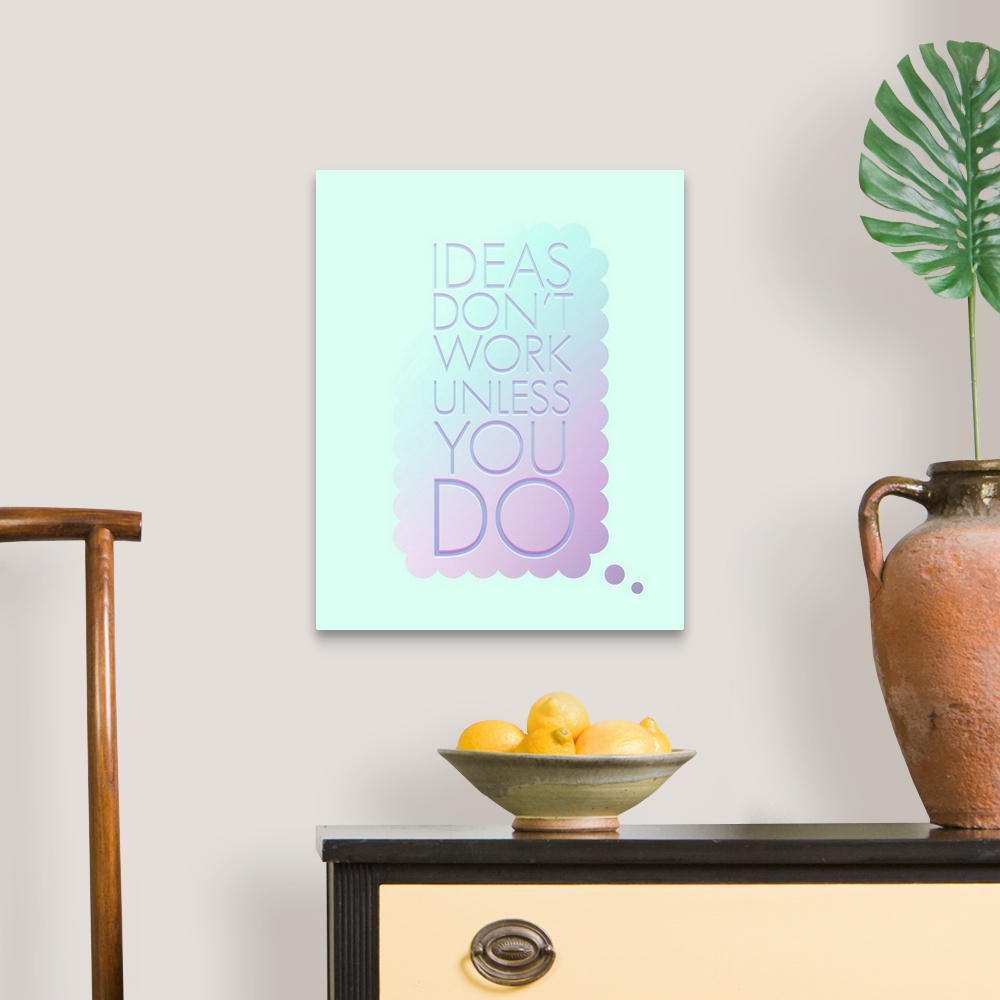 A traditional room featuring Typography poster with a pastel thought bubble and a sans serif font.