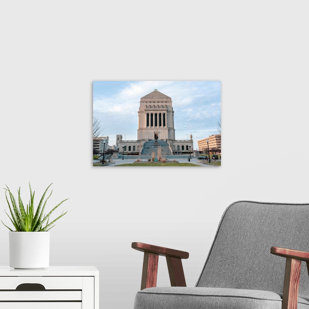 A modern room featuring Photo of a historical monument in Indianapolis, Indiana, originally built to honor the veterans o...