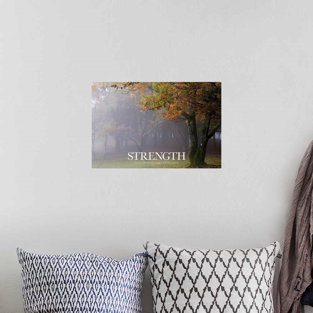 A bohemian room featuring Large motivational art for the word "STRENGTH" lists a funny anecdote about being strong in one's...