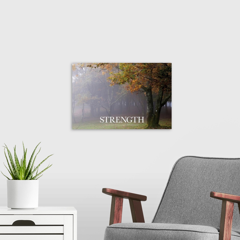 A modern room featuring Large motivational art for the word "STRENGTH" lists a funny anecdote about being strong in one's...