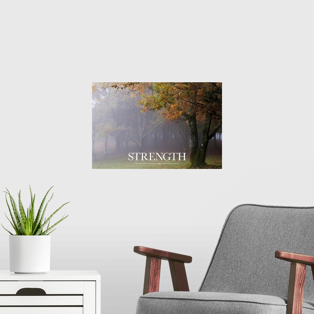 A modern room featuring Large motivational art for the word "STRENGTH" lists a funny anecdote about being strong in one's...