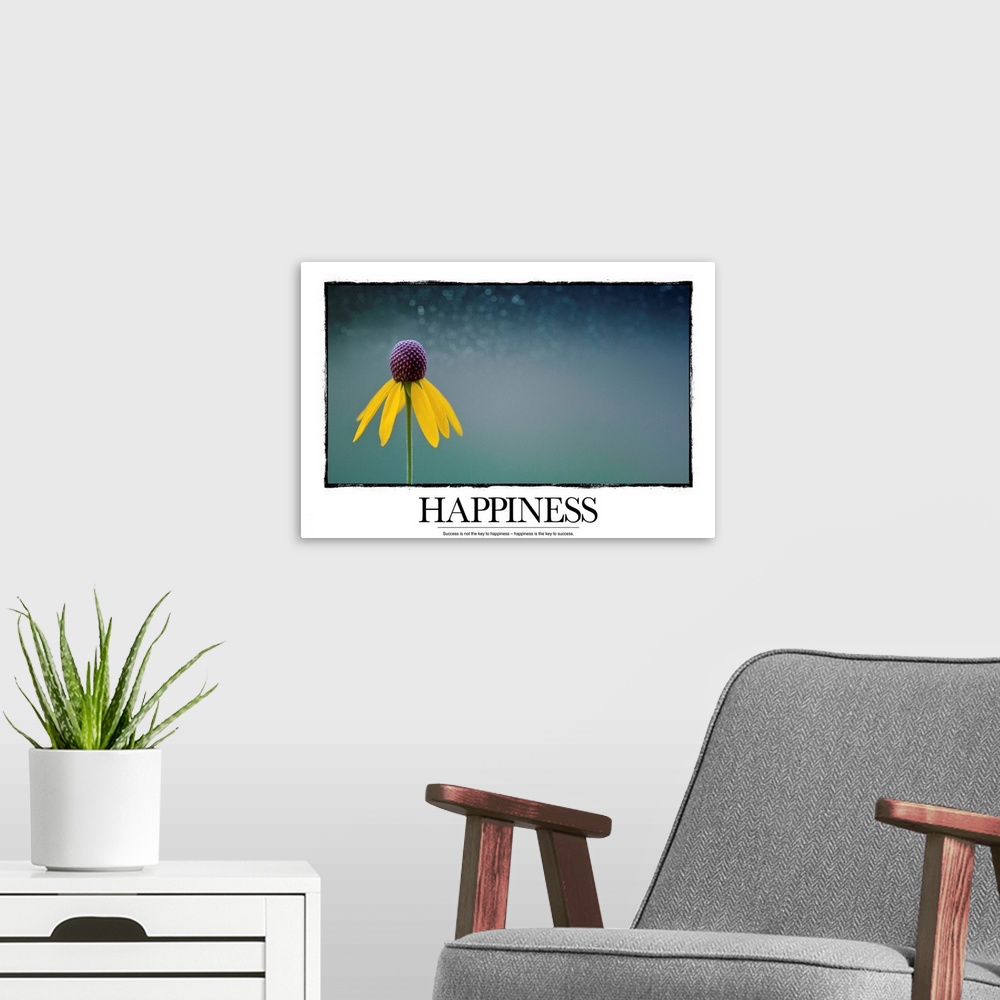A modern room featuring Happiness: Success is not the key to happiness - happiness is the key to success.