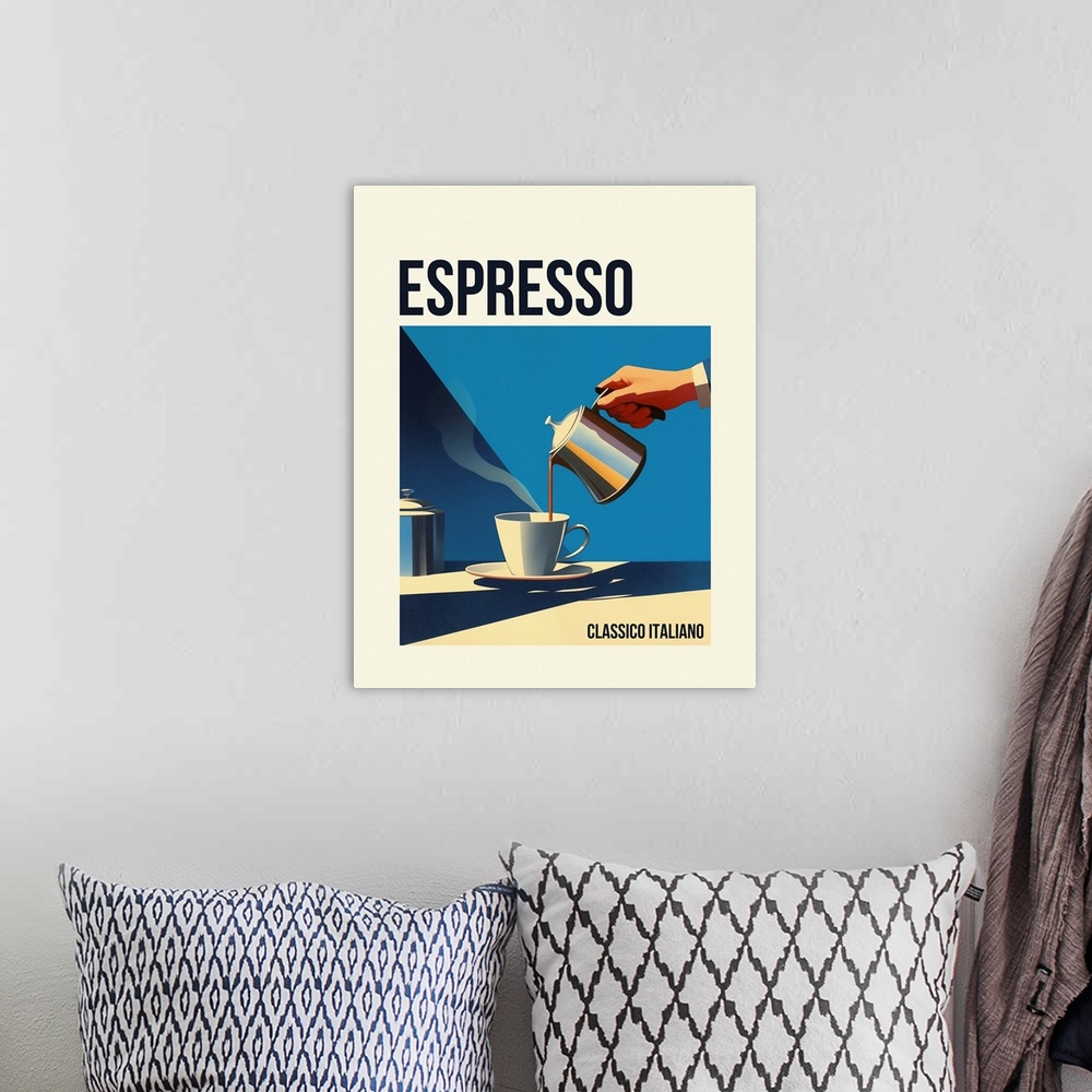 A bohemian room featuring Italian Espresso - Retro Food Advertising Poster