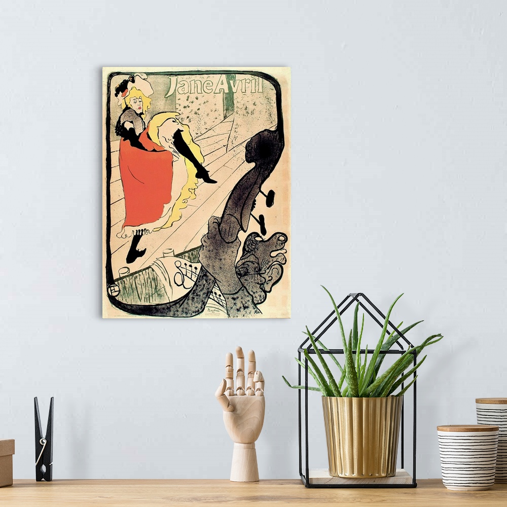 A bohemian room featuring Lautrec's graphic posters-for performers, like Jane Avril, or dance halls, like the Moulin Rouge-...