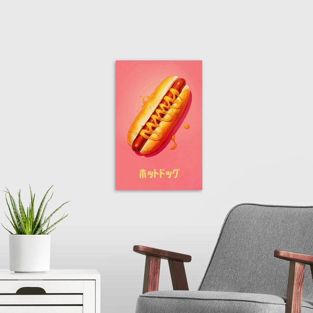 A modern room featuring Japanese Hotdog Graphic Illustration