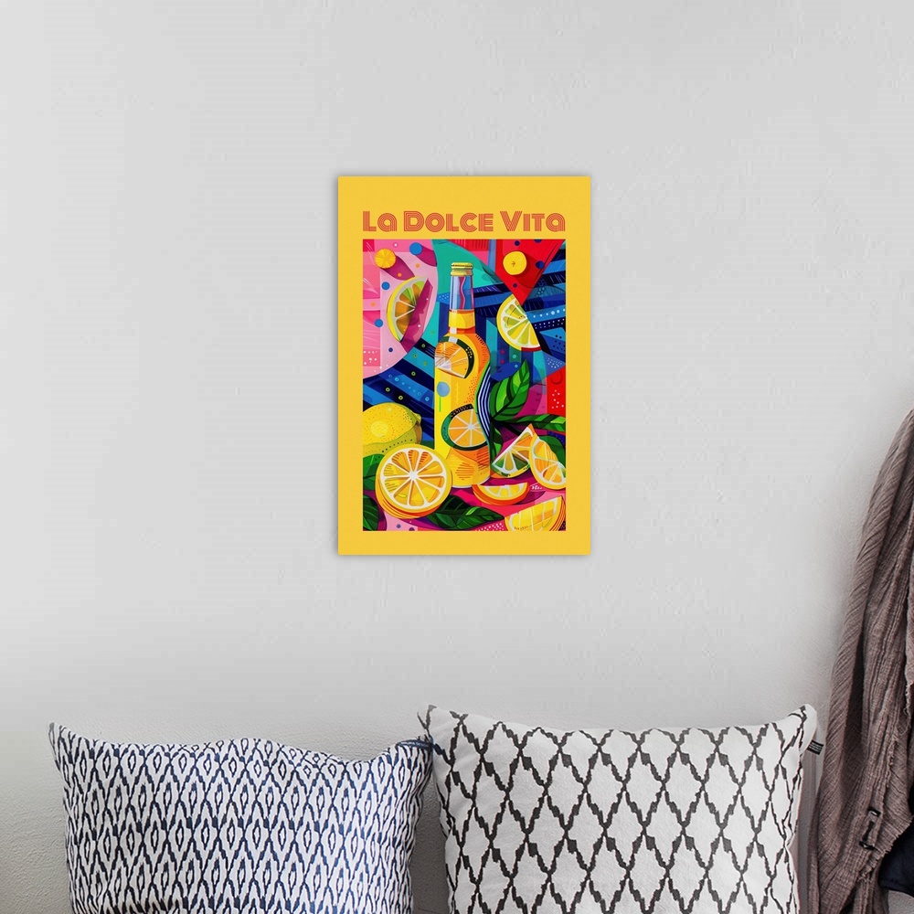 A bohemian room featuring La Dolce Vita - Retro Food Advertising Poster