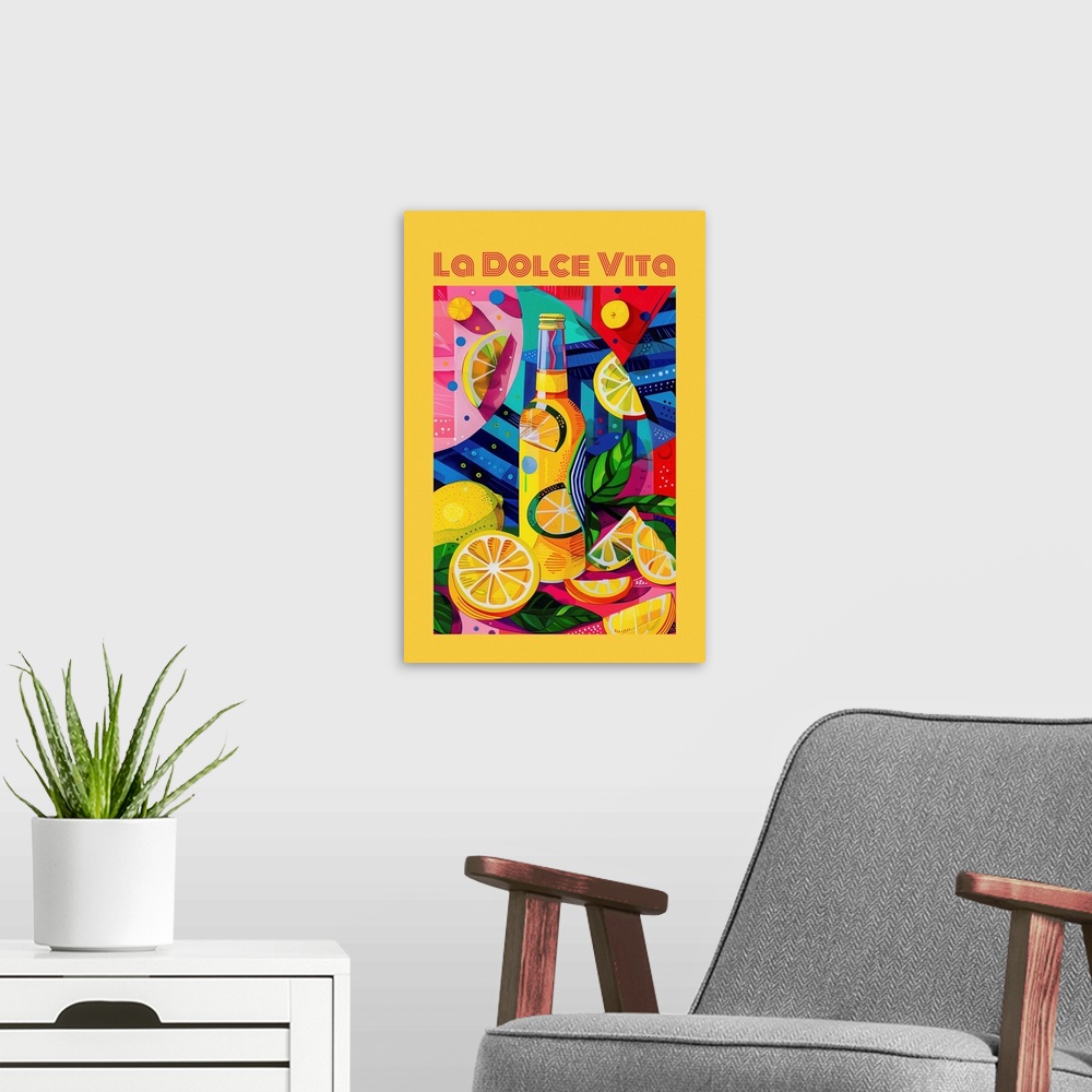 A modern room featuring La Dolce Vita - Retro Food Advertising Poster