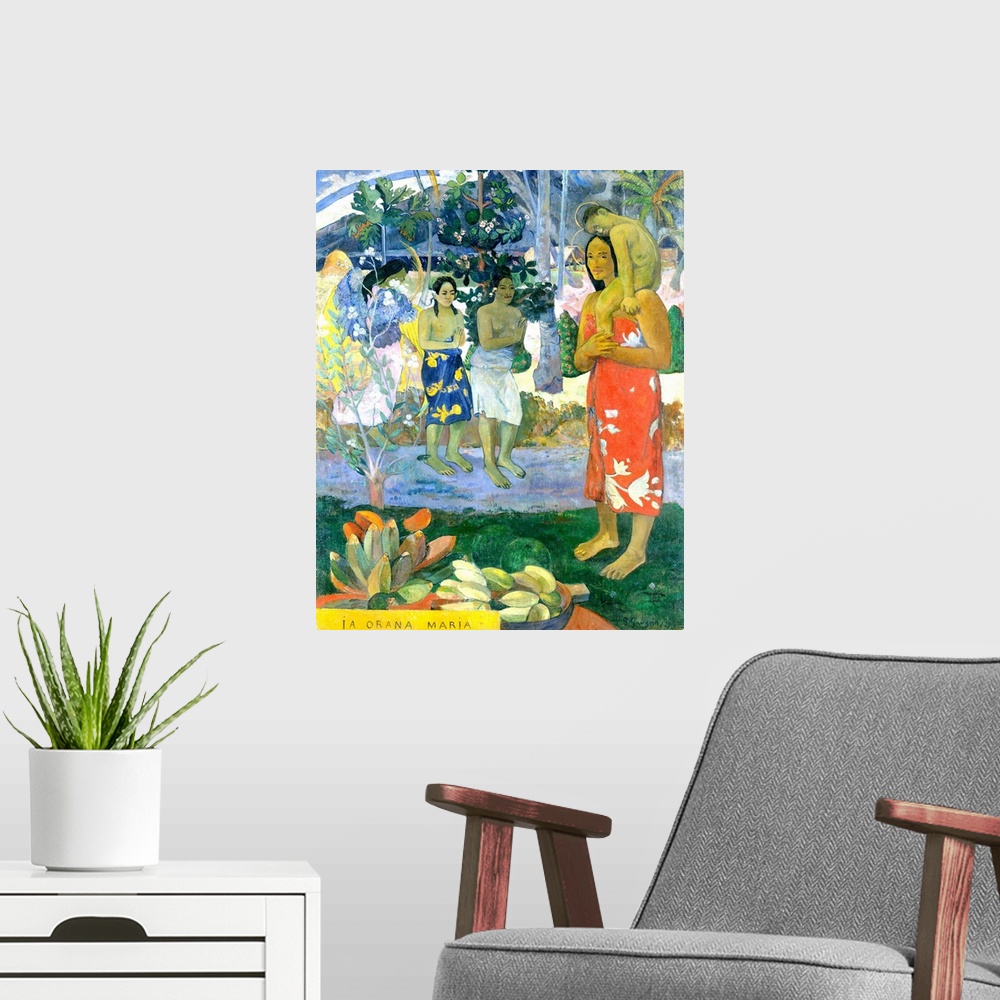 A modern room featuring Before embarking on a series of pictures inspired by Polynesian religious beliefs, Gauguin devote...