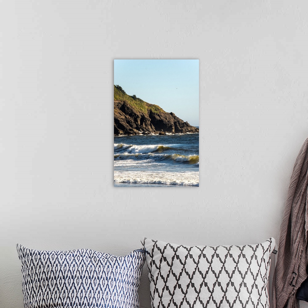 A bohemian room featuring Landscape photograph of the rocky cliffs at La Push Beach, Washington.