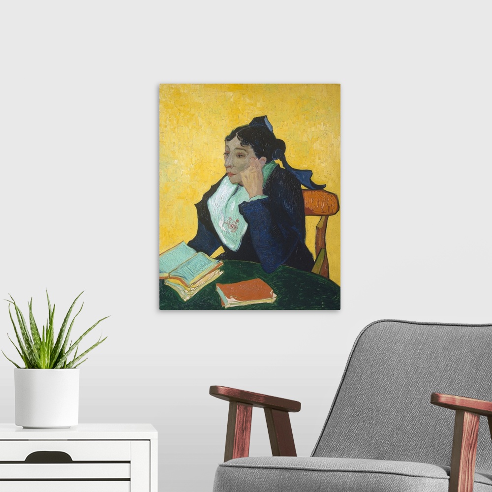 A modern room featuring While in Arles, Van Gogh painted two very similar portraits of Marie Ginoux, the proprietress of ...