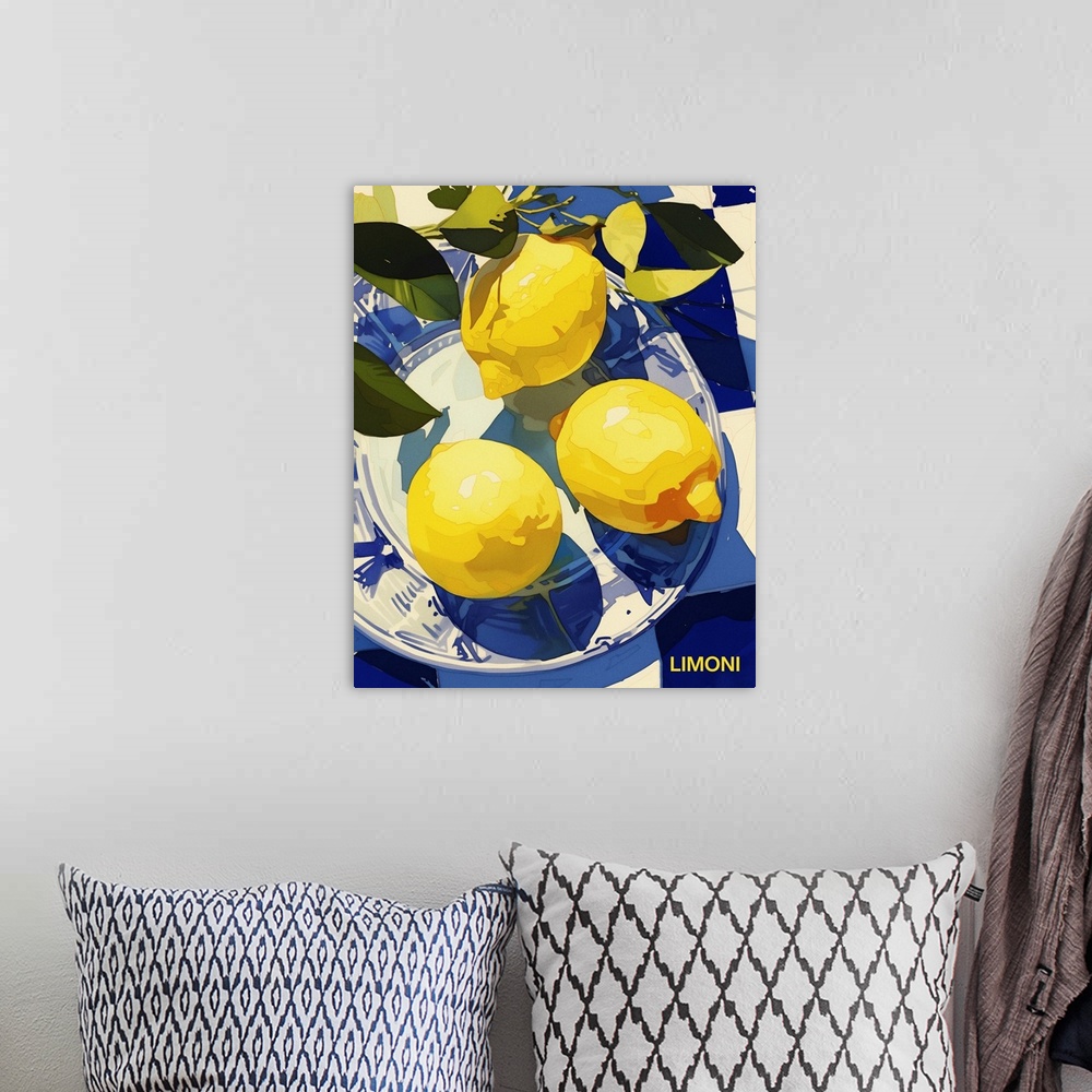 A bohemian room featuring Limoni Lemons - Retro Food Advertising Poster