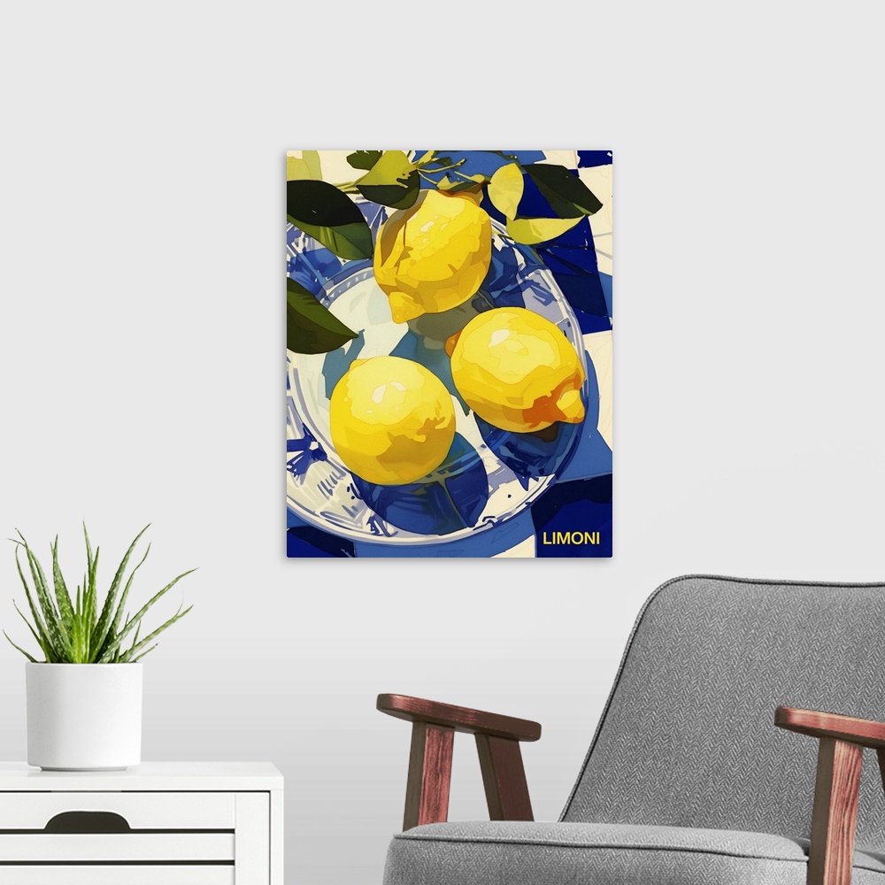 A modern room featuring Limoni Lemons - Retro Food Advertising Poster
