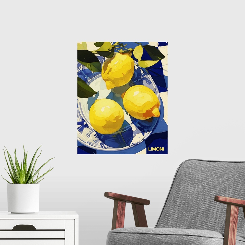 A modern room featuring Limoni Lemons - Retro Food Advertising Poster