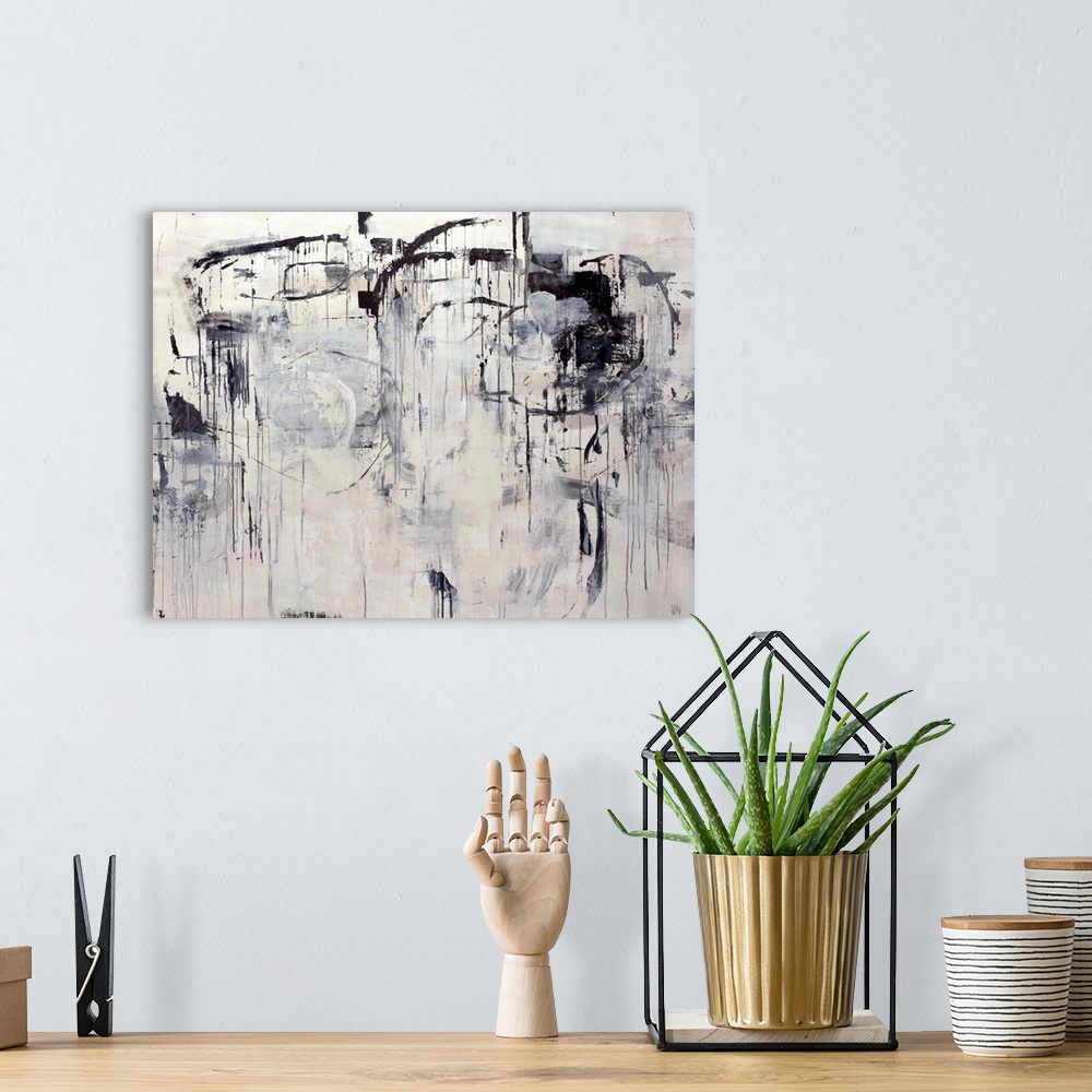 A bohemian room featuring Large abstract art uses lots of vertical and curved lines to elicit movement in the piece. Artist...