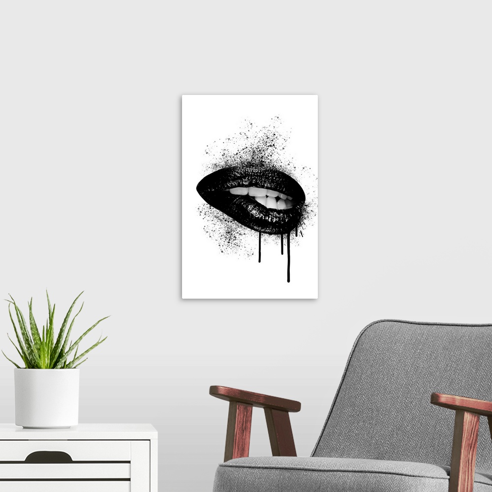A modern room featuring Lips - Black Ink Drip
